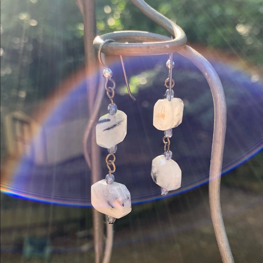 Rutilated Quartz/Tanzanite earrings. Hand made. Good quality. - Picture 6 of 8